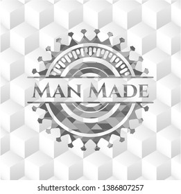 Man Made grey emblem with geometric cube white background