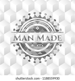 Man Made grey emblem. Vintage with geometric cube white background