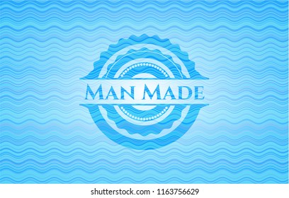 Man Made light blue water badge background.