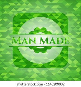 Man Made realistic green emblem. Mosaic background