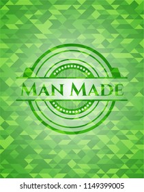 Man Made realistic green emblem. Mosaic background