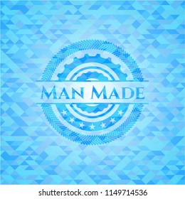 Man Made realistic light blue emblem. Mosaic background