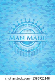 Man Made realistic light blue emblem. Mosaic background