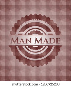 Man Made red emblem with geometric pattern background. Seamless.