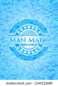 Man Made sky blue emblem with mosaic ecological style background