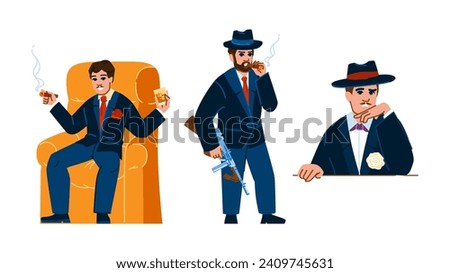 man mafia boss  vector.  silhouette detective, hat gangster, noir suit man mafia boss character. people flat cartoon illustration