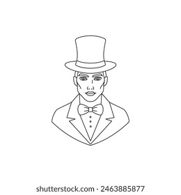  Man magician in line art style. Sorcerer on white background.