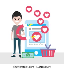 man with magnet and social website information
