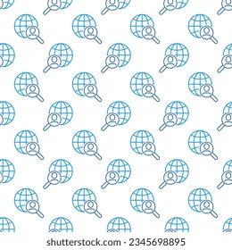 Mensch in Magnifier und Globe Vektormenschen Suche mit dem Konzept des magnisierenden Glases nahtlose Muster in Rahmenstil