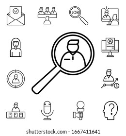 Man and magnifier icon. Detailed set of interview icons. Premium quality graphic design. One of the collection icons for websites, web design, mobile app
