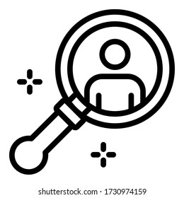 Man in a magnifier icon. Outline man in a magnifier vector icon for web design isolated on white background