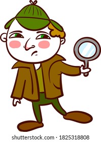 Man with magnifier tool, illustration, vector on white background