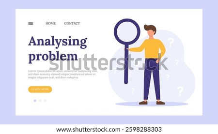 Man with magnifying glass analysing problem