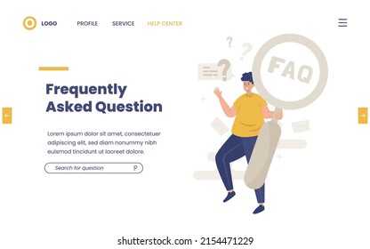 A man with magnifying glass for FAQ website page