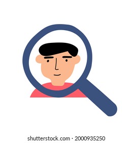 Man and magnifying glass. 
Finding of employee. Illustration on white background. 
