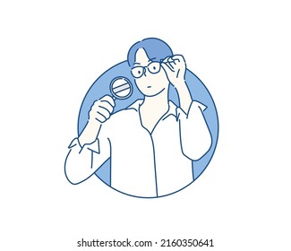 man with magnifying glass. Hand drawn style vector design illustrations.