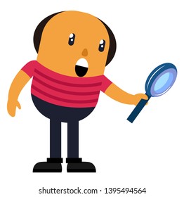 Man with magnifying glass, illustration, vector on white background.
