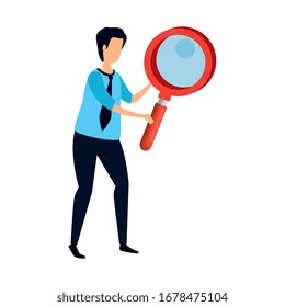 man with magnifying glass instrument isolated icon vector illustration design