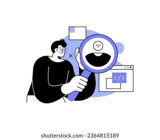a man with a magnifying glass looking at a computer screen