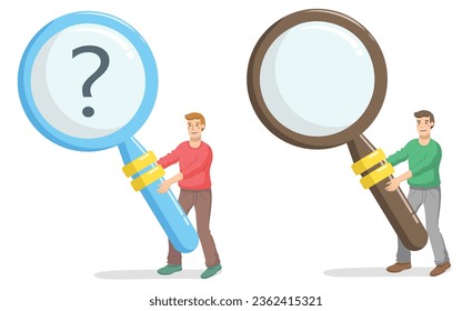 Man with magnifying glass on white background