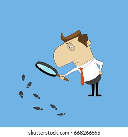 Man with magnifying glass searching business people. Human resources concept vector illustration.
