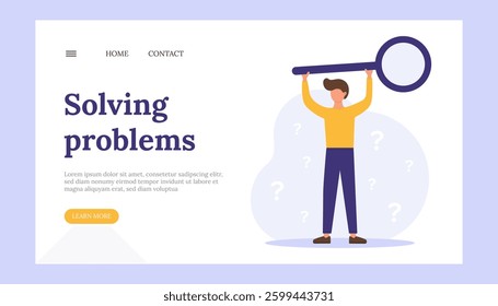 Man with magnifying glass for solving problems