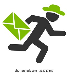Man Mail Courier vector icon. Style is bicolor flat symbol, eco green and gray colors, rounded angles, white background.