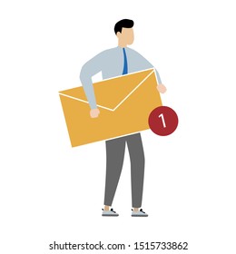 Man and mail. Flat cartoon character isolated on white background