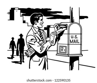 Man Mailing A Letter - Retro Clipart Illustration