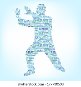 A man is make by english words ,and he is playing martial art