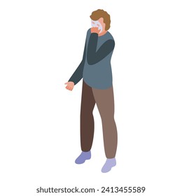 El hombre hace un icono de máscara facial vector isométrico. Sonríe macho. Cara de crema de pelo