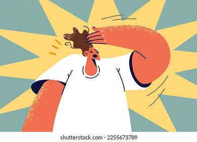 Man make hand gesture remember things. Frustrated male making face palm sign feel embarrassed or confused. Vector illustration. 