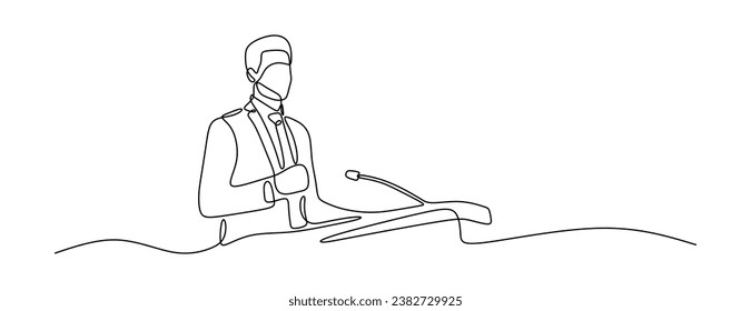 Man Make a Speech on the Podium Oneline Continuous Single Line Art Editable Line