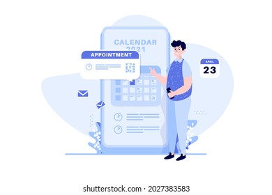 A man makes an appointment on mobile calendar illustration concept