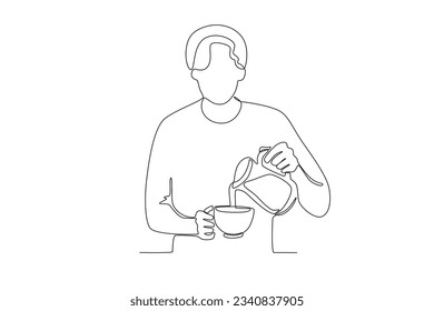 A man makes a cup of coffee. International coffee day one-line drawing