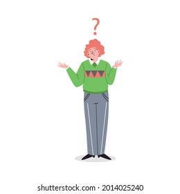 Man makes decision, chooses right direction in flat cartoon style isolated vector illustration. Male character is in doubt and cannot make right decision. Problem of choice way.