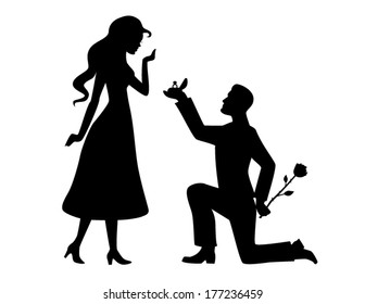 Man makes a girl a marriage proposal - vector - stock vector