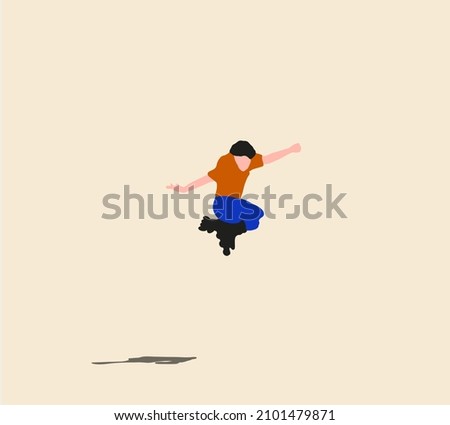 Man makes a jump on a skateboard. Modern street activity. Colored flat vector illustration of active teenagers riding longboards