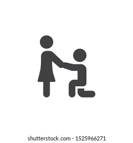 Man makes marriage proposal vector icon. filled flat sign for mobile concept and web design. Guy on knees proposing girl glyph icon. Symbol, logo illustration. Vector graphics