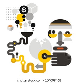 Man makes money from air.  Abstract vector illustration.