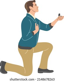 A man makes an offer on his knees.
