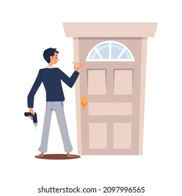 El hombre hace reparaciones por su cuenta en su casa. Carácter para la venta de materiales y herramientas para la renovación del hogar, ilustración vectorial plana aislada en fondo blanco.