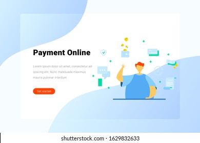 Man makes Secure safety Online Payment Flat vector illustration. Landing Page design template.