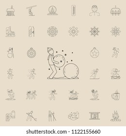 man makes a snowman icon. Detailed set of Winter icons. Premium quality graphic design sign. One of the collection icons for websites, web design, mobile app on colored background