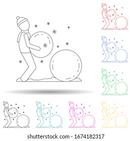 man makes a snowman multi color style icon. Simple thin line, outline vector of winter icons for ui and ux, website or mobile application