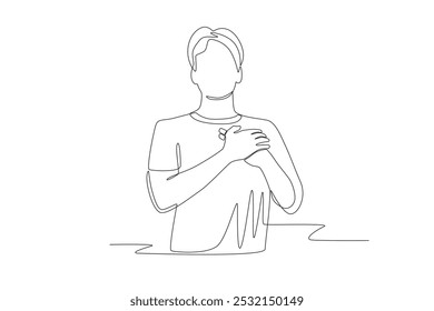 Man makes a thank you gesture. Thank you concept one-line drawing