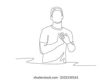 Man makes a thank you gesture. Thank you concept one-line drawing