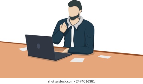 A man makes a video call during a remote meeting