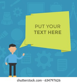 Man makesh an announcement with speech bubble