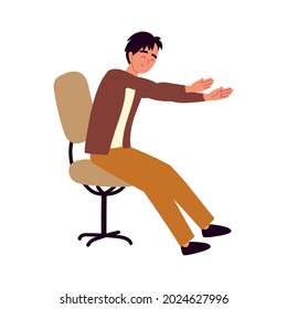 man making active break on chair icon isolated